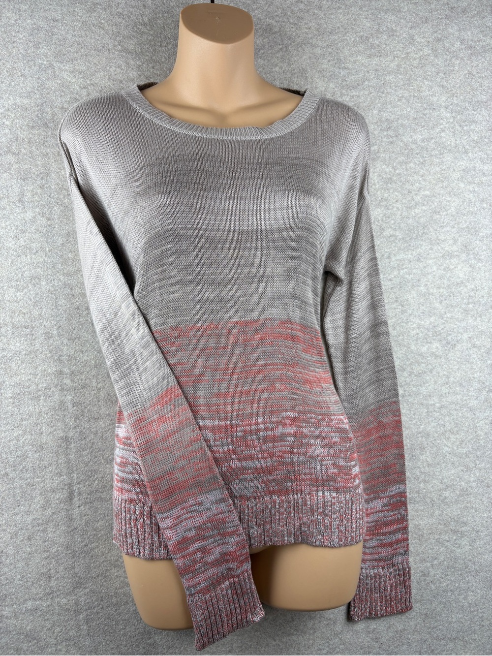 Chan Luu Space Dye Ombre Knit Pullover Sweater Gray Coral Viscose